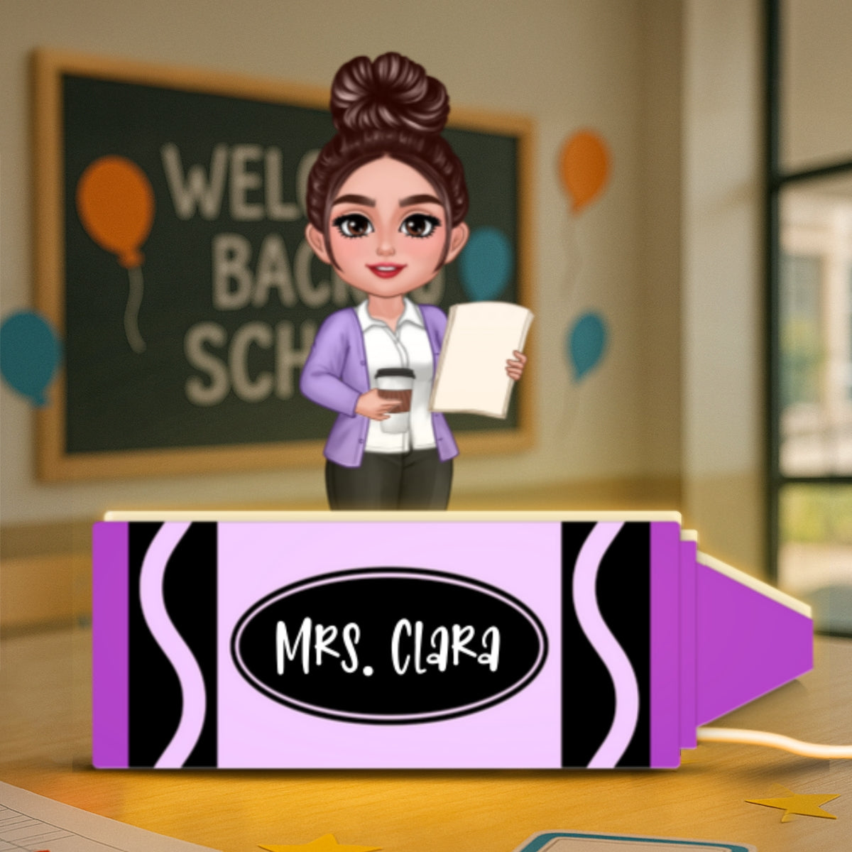 Teacher Crayon Personalized Light Box, Back To School Gift