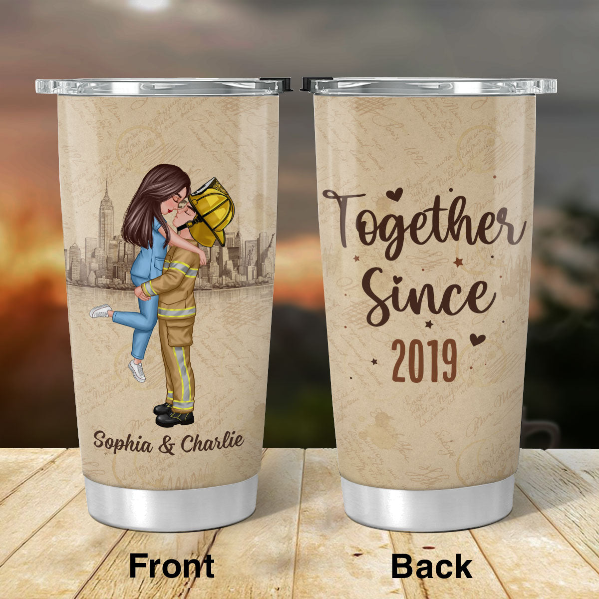 Forever Be My Always Couple Hugging Kissing Gifts by Occupation Gift For Her Gift For Him Firefighter, Nurse, Police Officer Personalized Tumbler