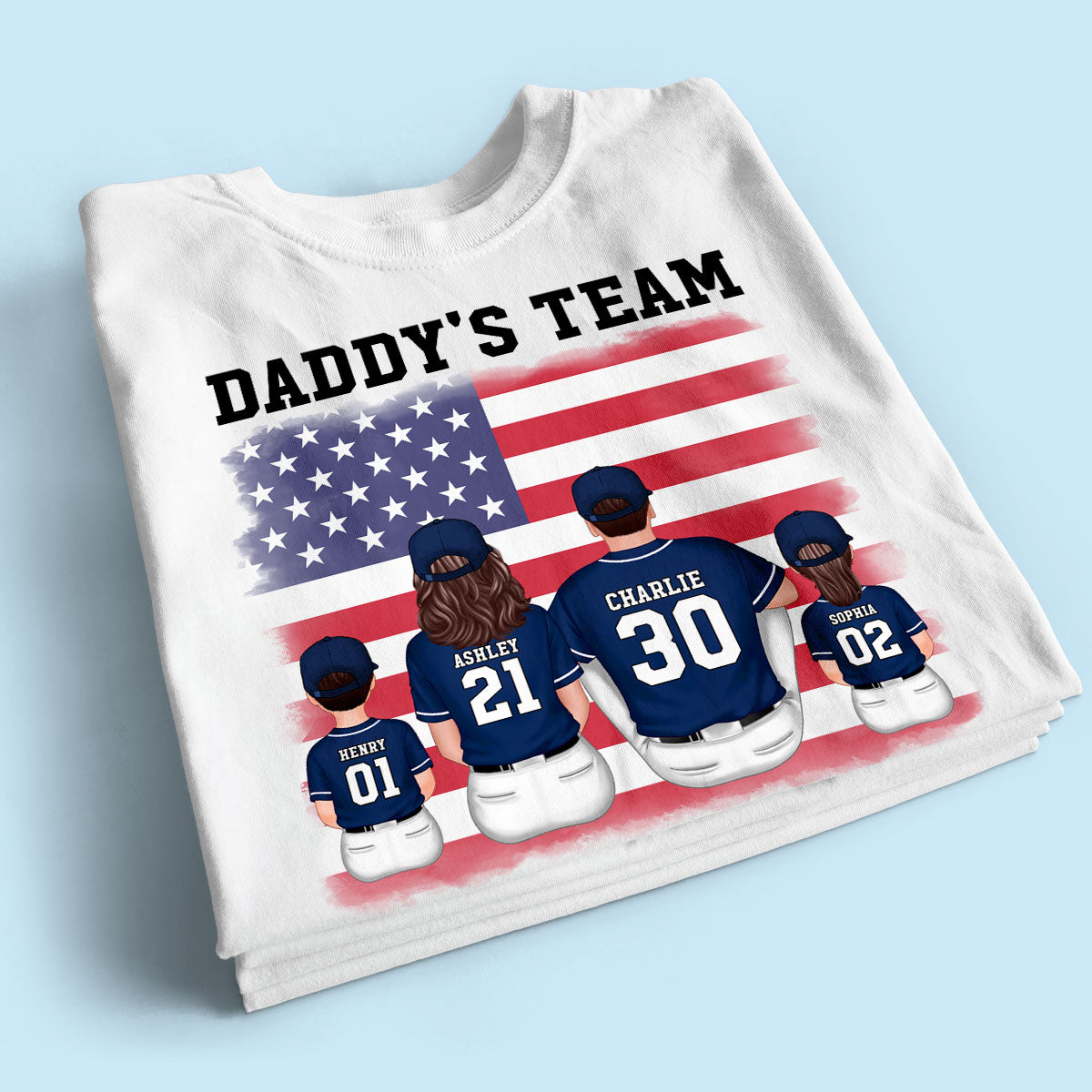 Daddy's Team Baseball Family Sitting Personalized Shirt, Father's Day Gift For Dad, Grandpa, Husband