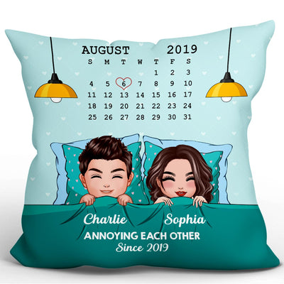 Sleeping Couple Annoying Each Other Anniversary Date Personalized Pillow