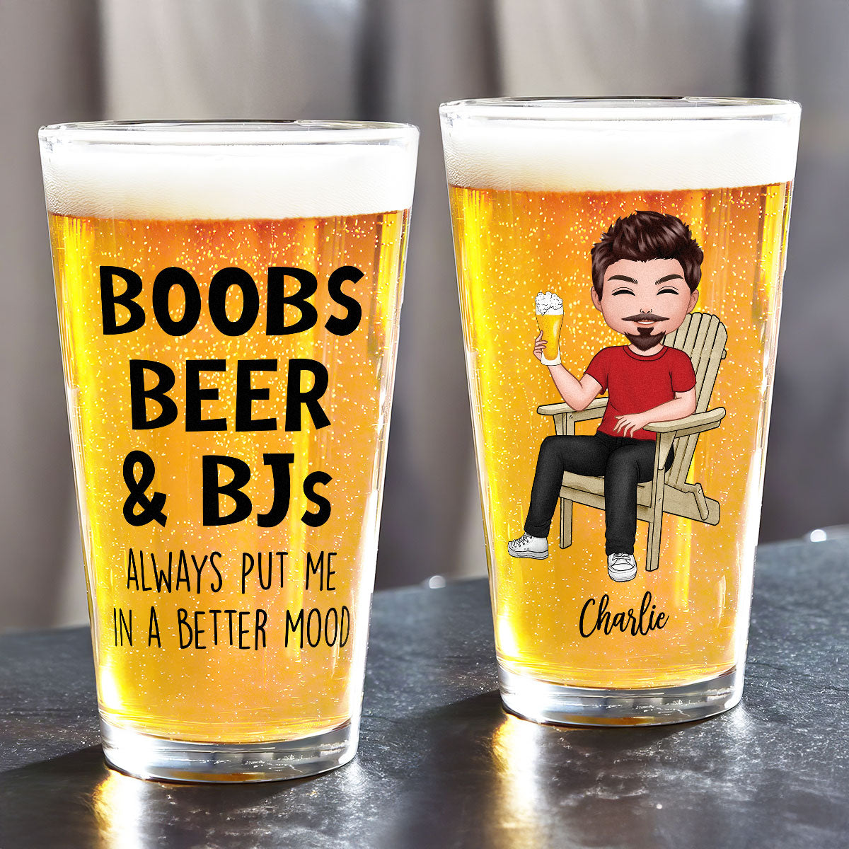 Boobs Beer Always Put Me In A Better Mood Funny Gift For Husband Personalized Beer Glass