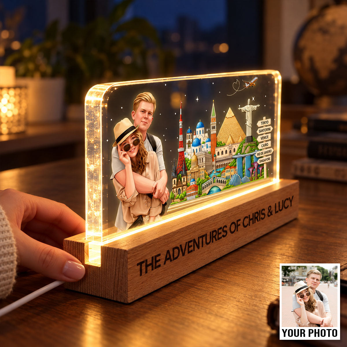 The Places You've Been Landmarks With Custom Photo Upload - Personalized Acrylic Block LED Night Light - Traveling Destination Keepsake, Christmas Gift For Traveling Lovers