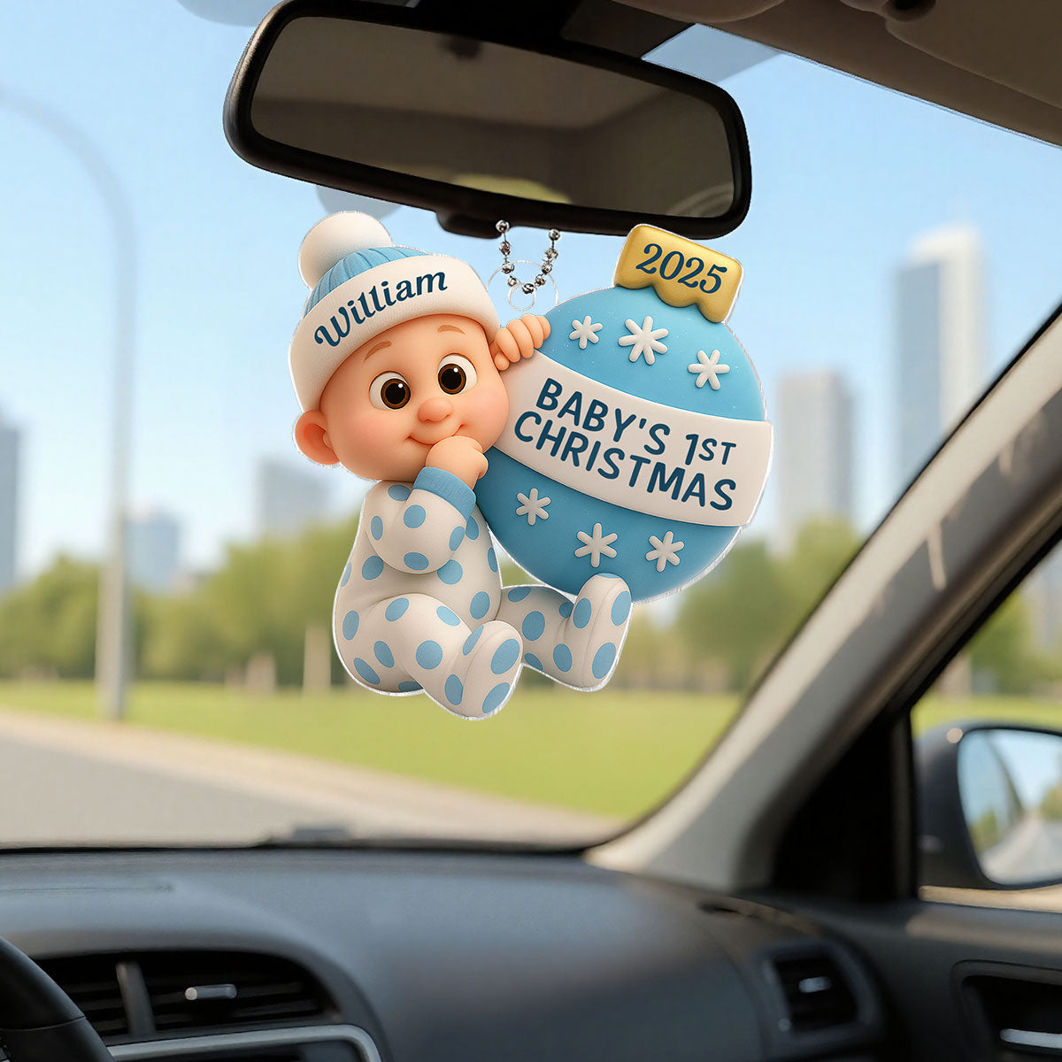 3D Effect Cute Cartoon Baby Beside Christmas Bauble Baby's 1st Christmas Personalized Acrylic Flat Ornament
