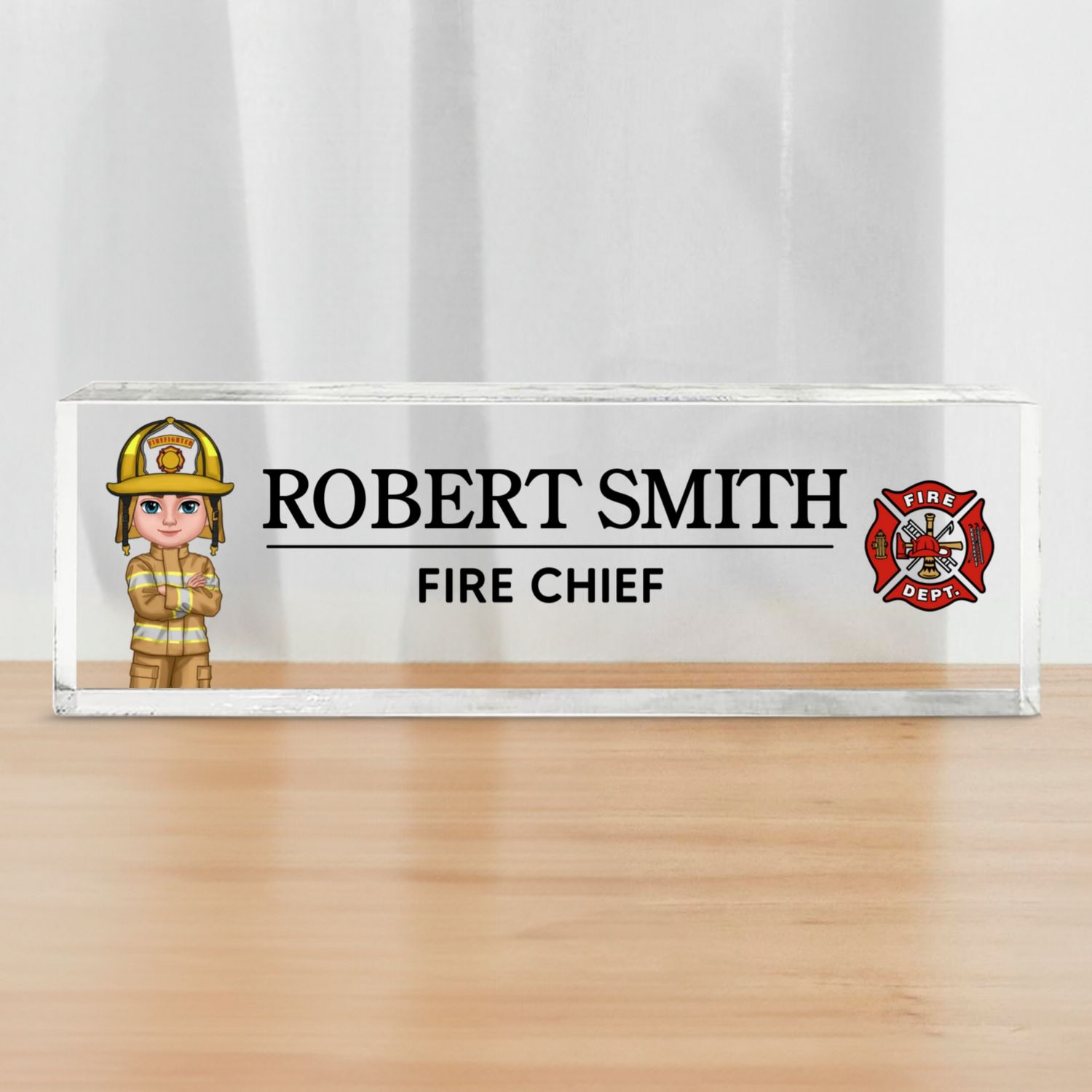 Proud Firefighter Personalized Acrylic Desk Name Plate, Appreciation Gift, Christmas Gift, Retirement Gift