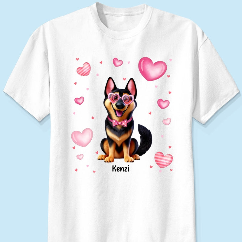 Personalized  Shirt For Dog Lovers, 3D Cute Dogs, Bow Coquette Red Pink Hearts