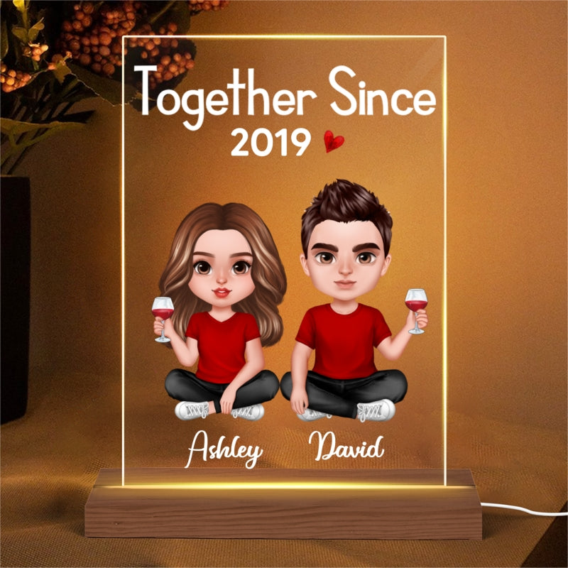 Doll Couple Sitting Realistic Gift For Him Gift For Her Personalized Rectangle Acrylic Plaque LED Lamp Night Light