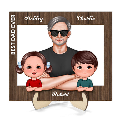 Real Man Dad Grandpa And Kids Frame Personalized 2-Layer Wooden Plaque, Father's Day Special Gift for Dad, Grandpa, Husband
