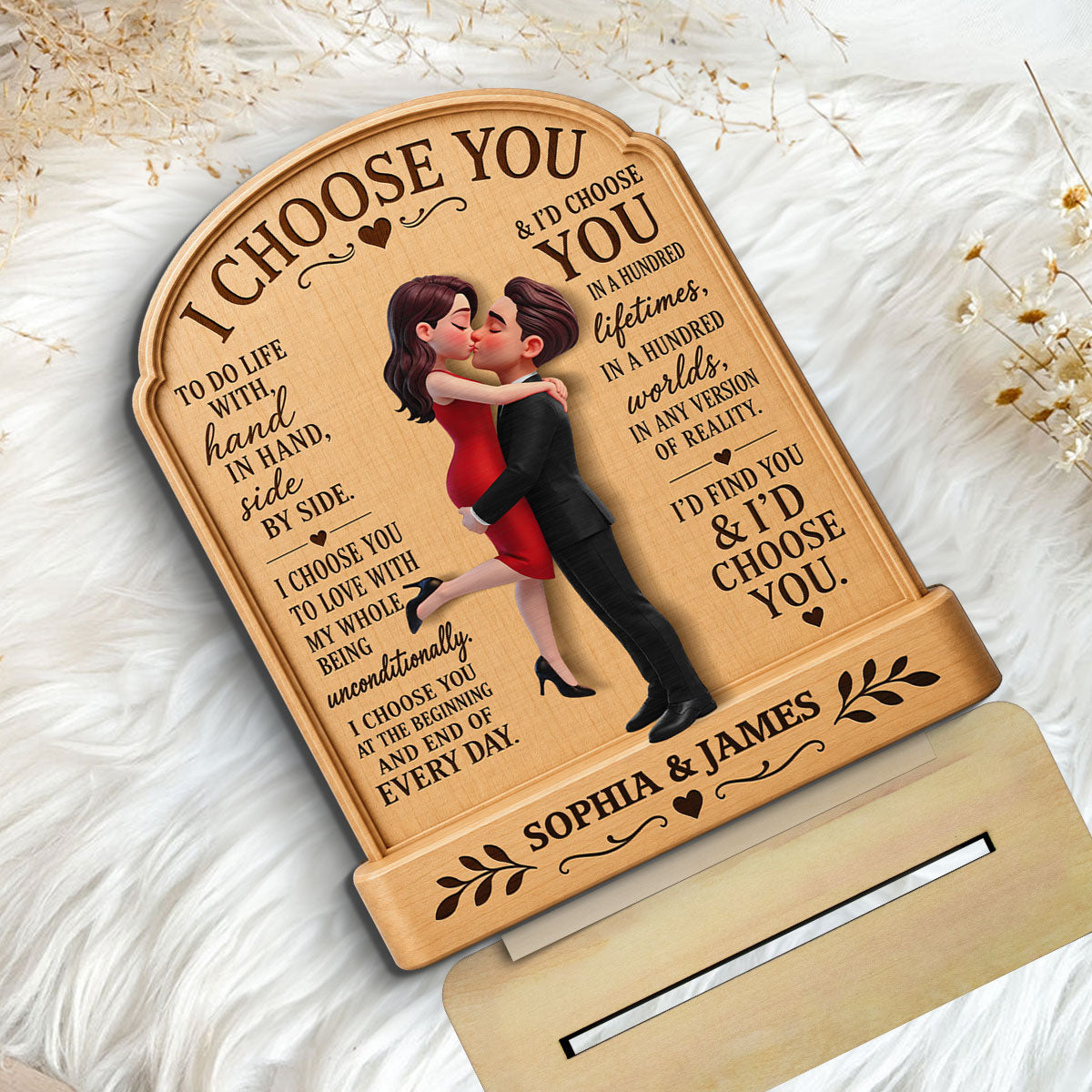 I Choose You Couple Couple Hugging Kissing 2D Flat - Personalized 2-Layered Wooden Plaque - Anniversary Gift Keepsake For Couples