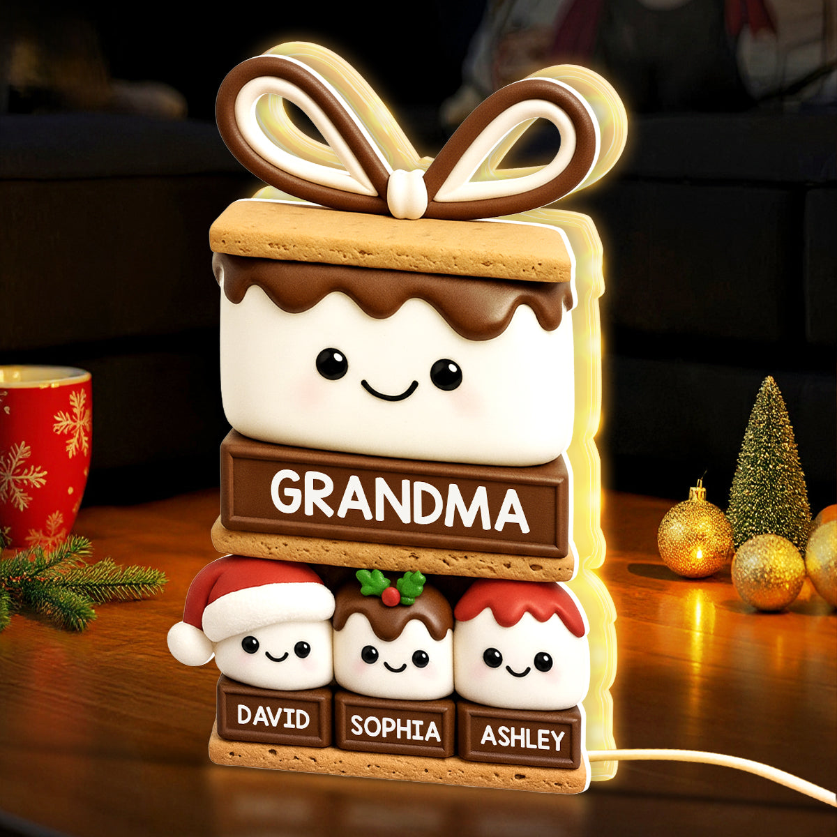 3D Effect Happy Smores Grandma Grandkids - Personalized Light Box - Christmas Gift For Grandmas