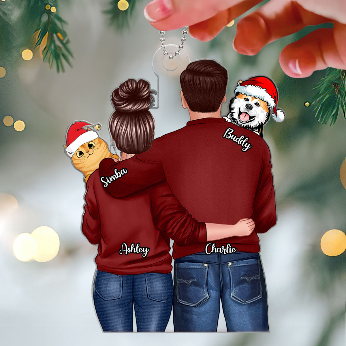 Couple Hugging Dogs Cats Personalized Acrylic Ornament
