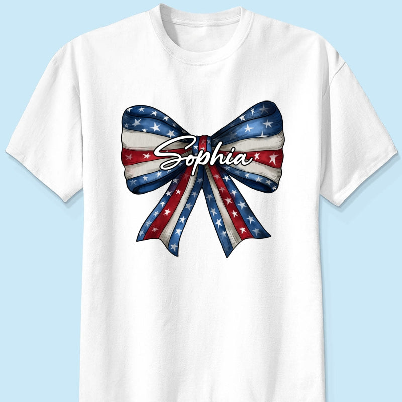 Coquette American Girl Bow 4th Of July Independence Day Personalized Shirt