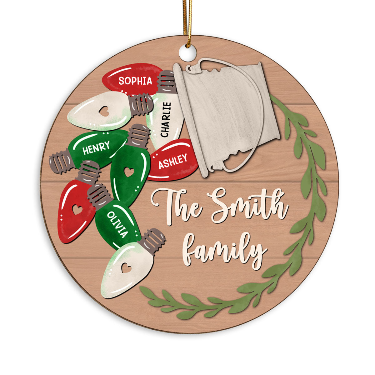 Christmas Light Family Personalized Wooden Ornament