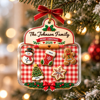 Family Cookie Plaid Pattern - Personalized Acrylic Ornament - Christmas Gift for Children
