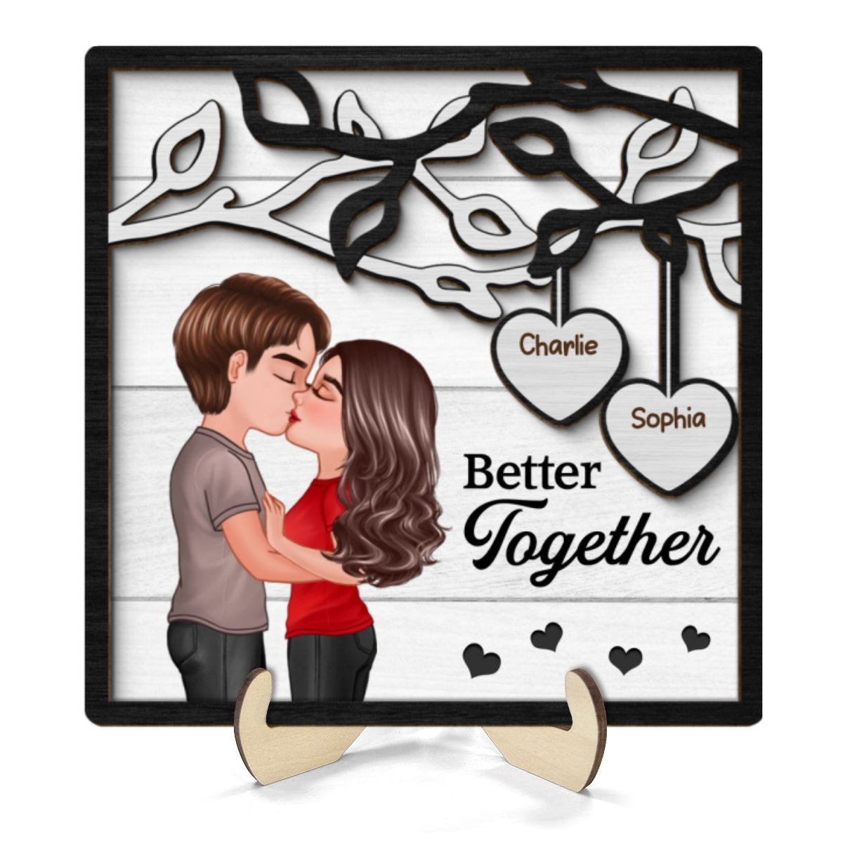 Couple Kissing Under Tree Gift For Him For Her Personalized 2-Layer Wooden Plaque