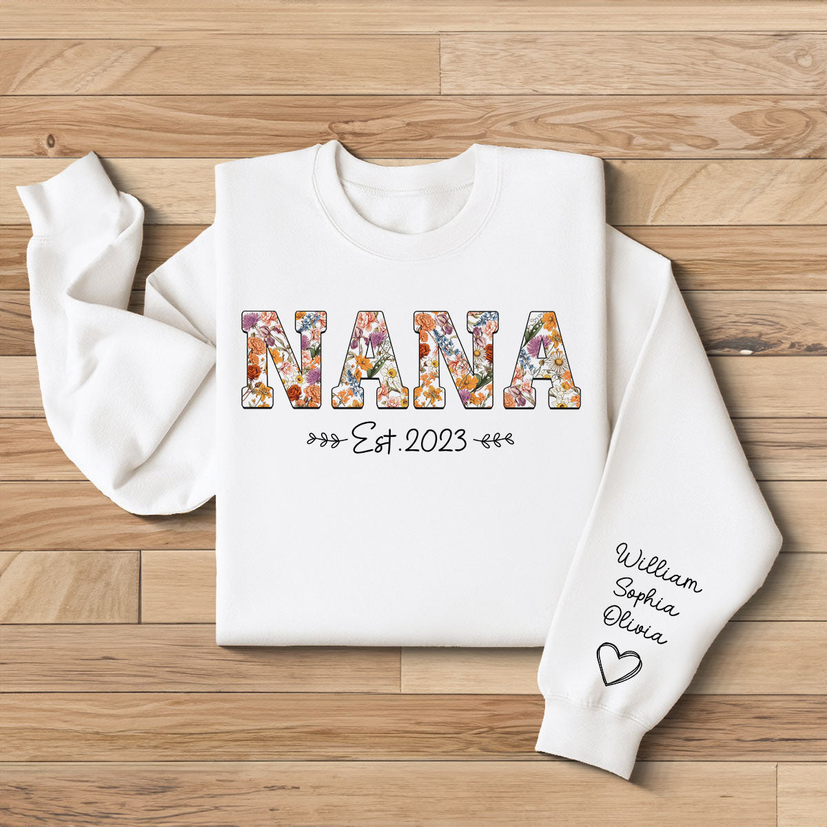 Vintage Flowers Grandma Est With Grandkids Names Personalized Sleeve Printed Shirt