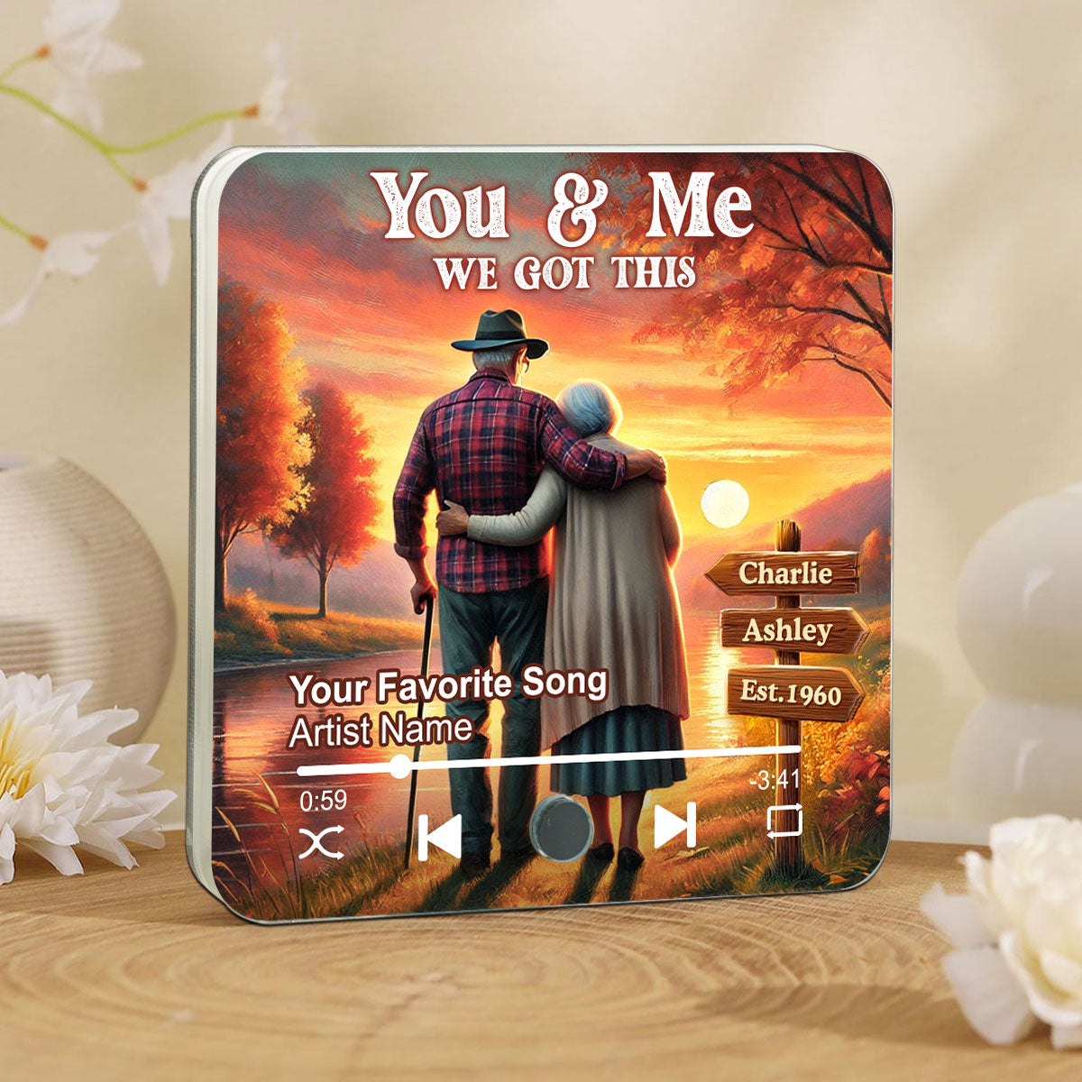 You & Me We Got This Old Couple At Lake Sunset Theme Personalized Music Fridge Magnet, Valentine's Gift For Her, Gift For Him