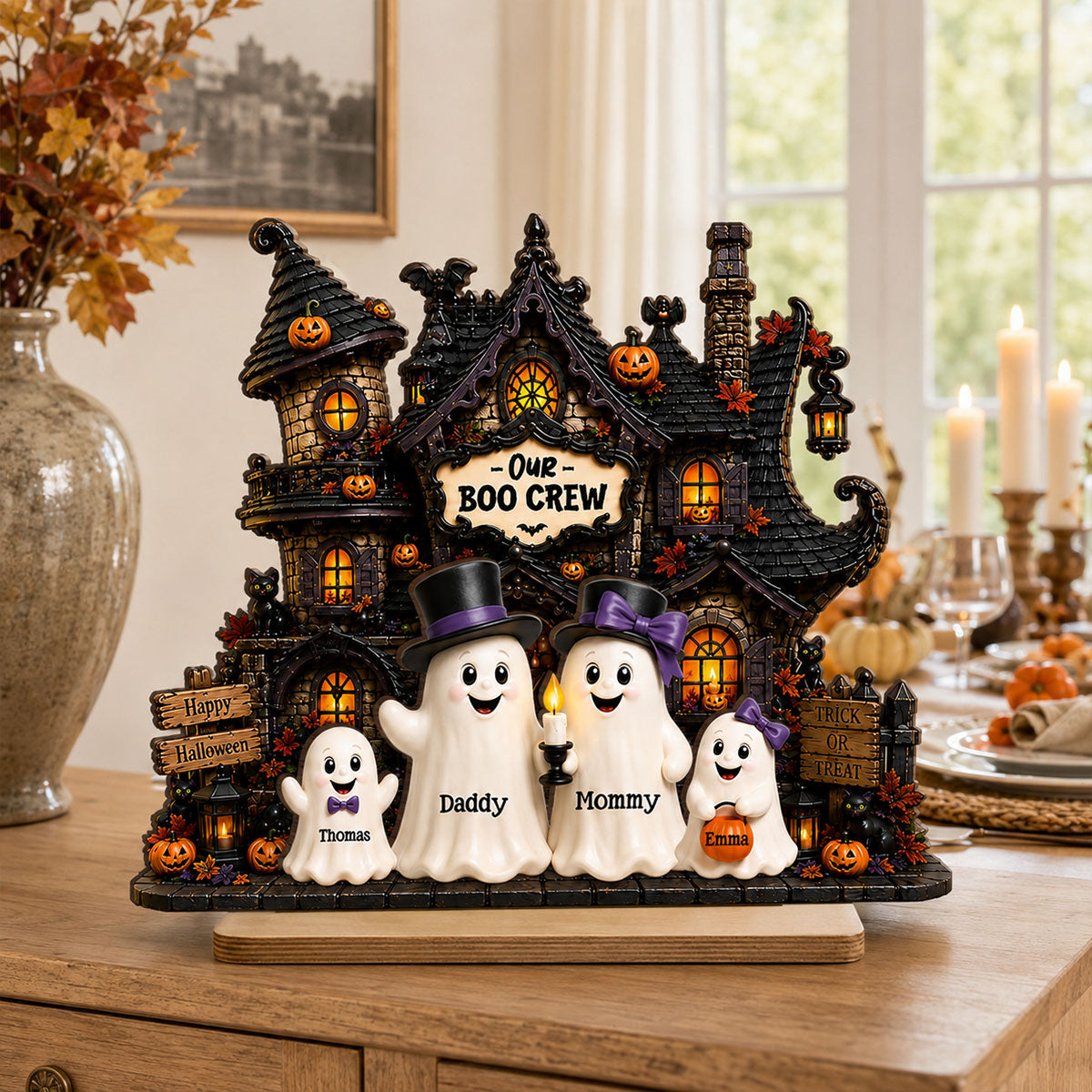 Halloween Ghost Family Boo Crew - Personalized 2-Layered Wooden Plaque - Halloween Decor Gift, Gift For Family