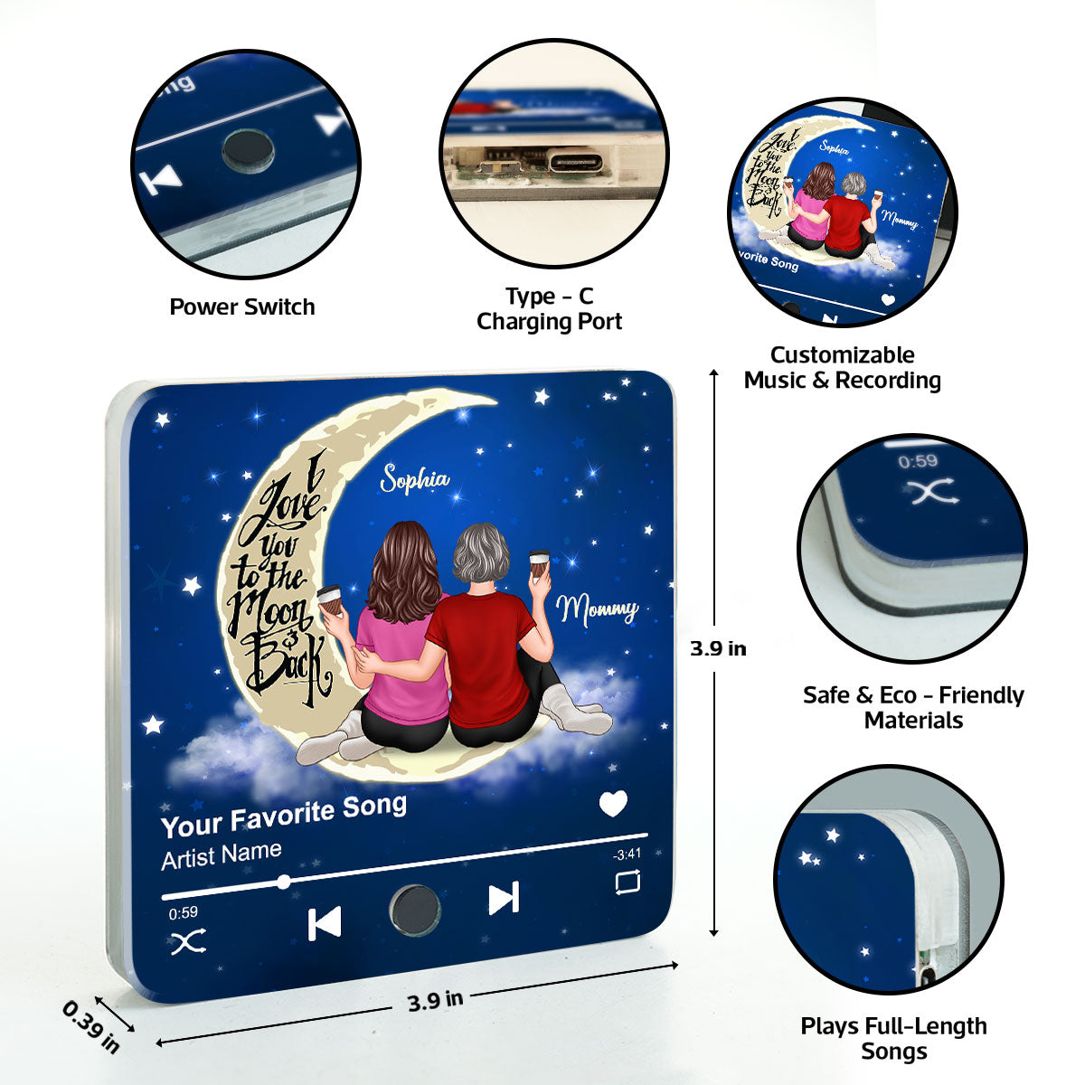 Mother Daughter Forever Linked Together, Sitting on Moon Personalized Music Fridge Magnet, Heartfelt Birthday, Gift for Mom