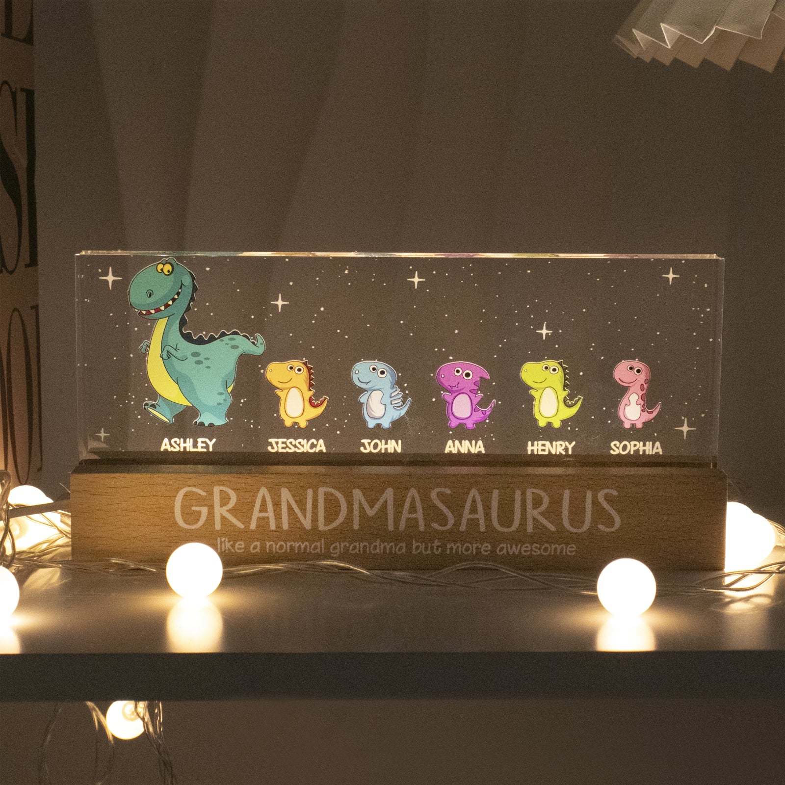 Grandmasaurus Like Normal Grandma But More Awesome Personalized Acrylic Block LED Night Light