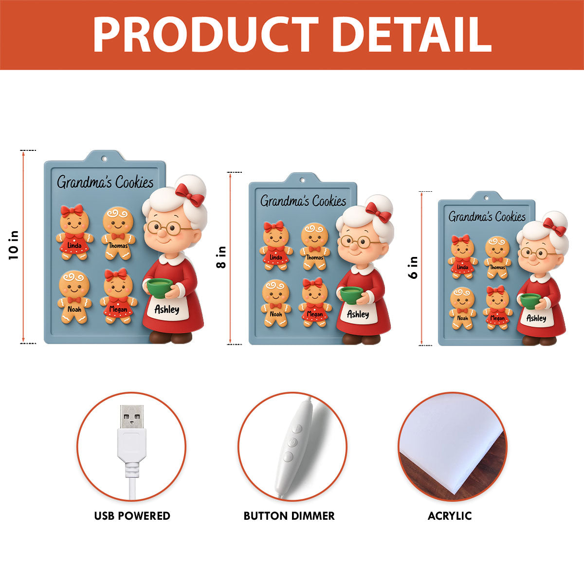Grandma Cookies 3D Effect - Personalized Light Box - Christmas Gift for Grandmas