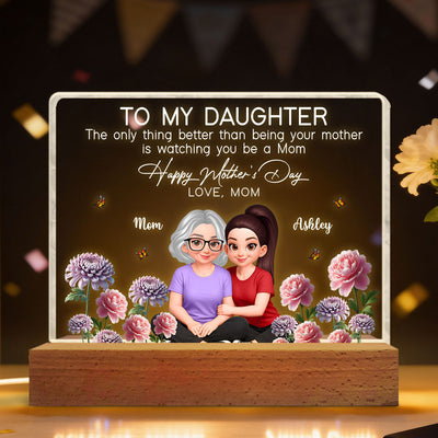 To My Daughter Happy Mother's Day Custom Birth Month Flower - Personalized Acrylic Block LED Plaque - Mother's Day Gift For Daughter