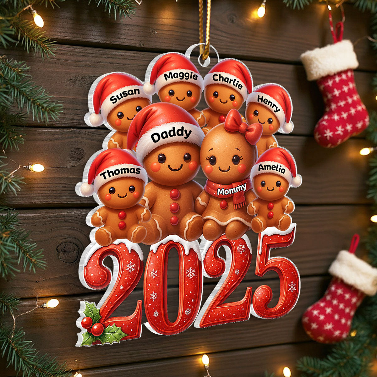 Family Gingergread 2025 Togetherness - Personalized Acrylic Ornament - Christmas Gift for Husband, Wife, Christmas Decor