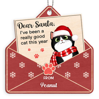 Letter To Santa From Cute Fluffy Cat Personalized Wooden Ornament