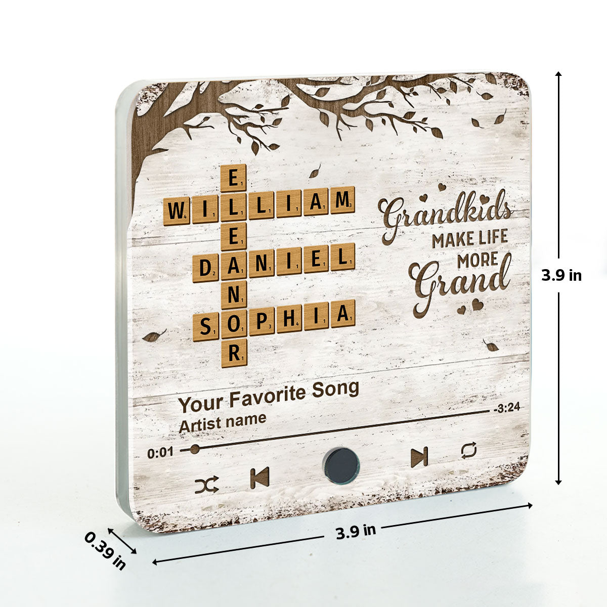 Grandkids Make Life More Grand, Crossword Puzzle Art Personalized Music Fridge Magnet, Gift for Grandma