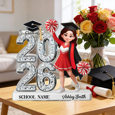 Class Of 2026 2027 Cheerleader Senior 2D Flat - Personalized Acrylic Block Plaque - Graduation Gift For Graduates, Daughter