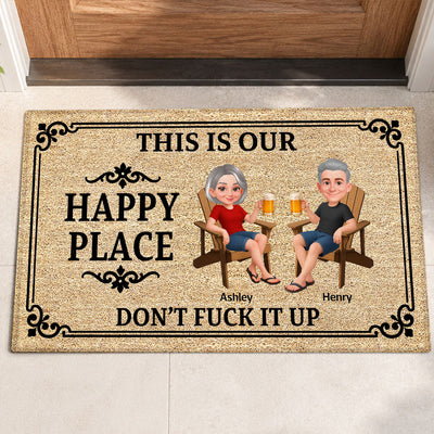 Couple This Is Our Happy Place - Personalized Doormat - Funny Sarcasm House Decoration