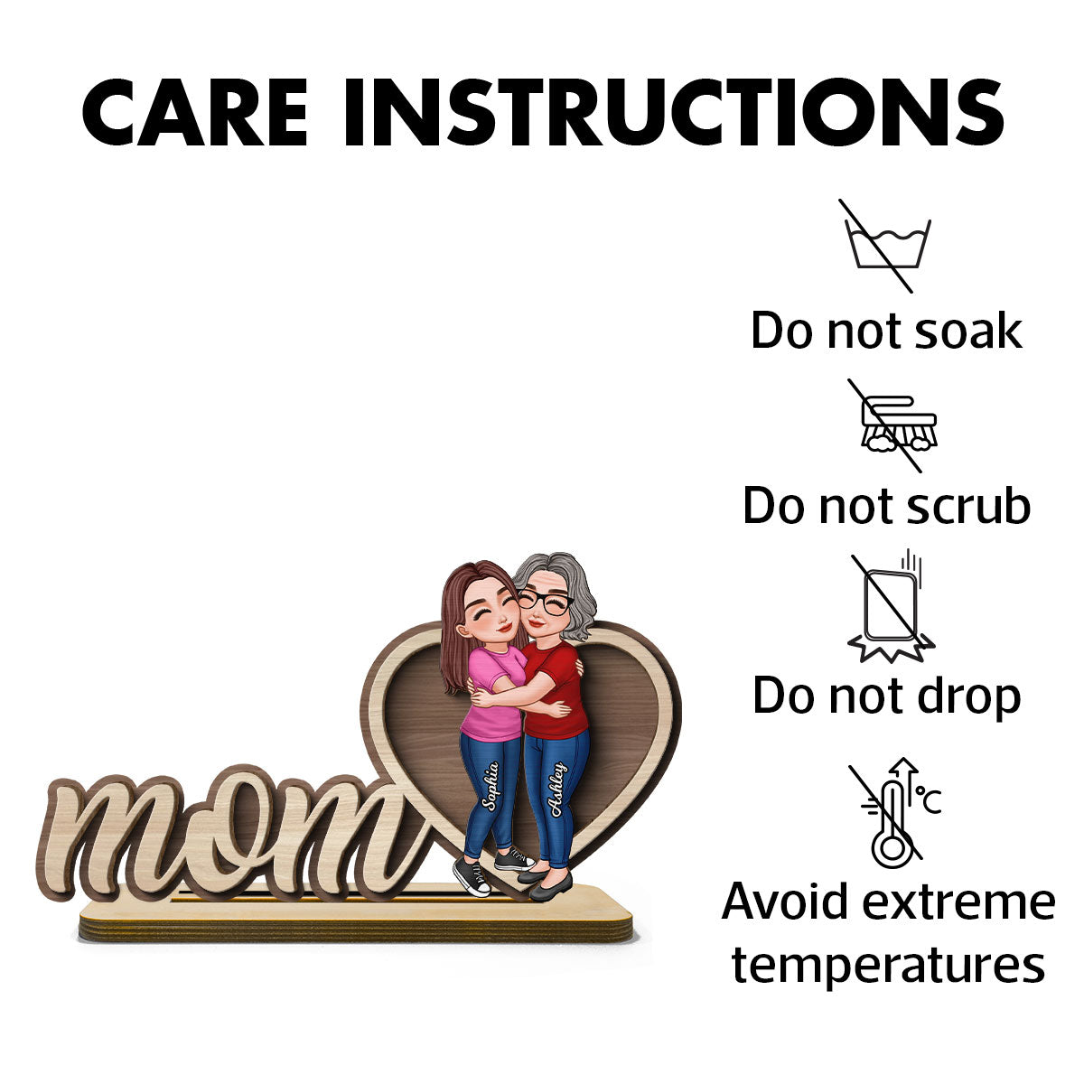 Mom Hugging Daughter Personalized 2-Layers Standing Wooden Plaque