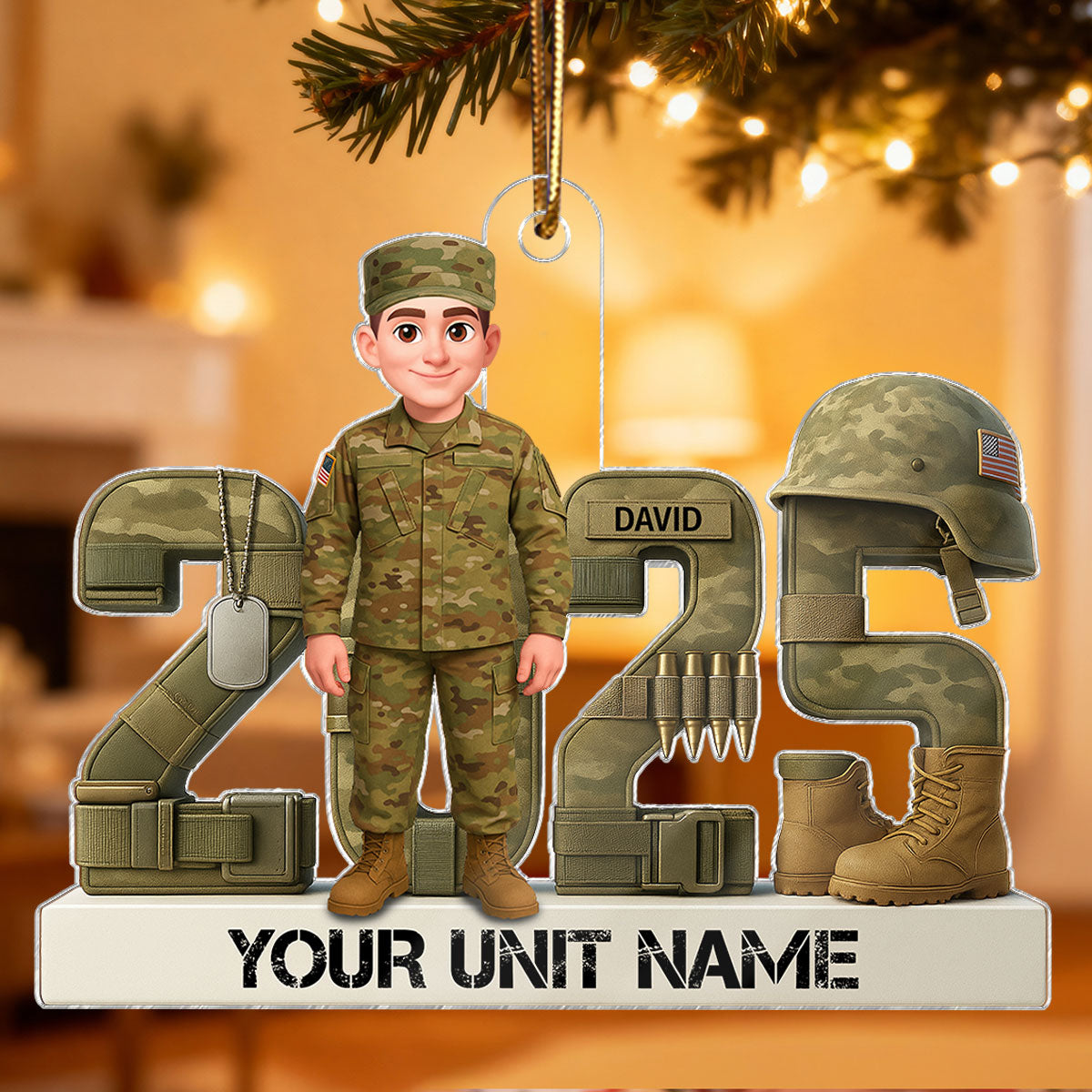 3D Effect Christmas Army Soldier - Personalized Acrylic Ornament