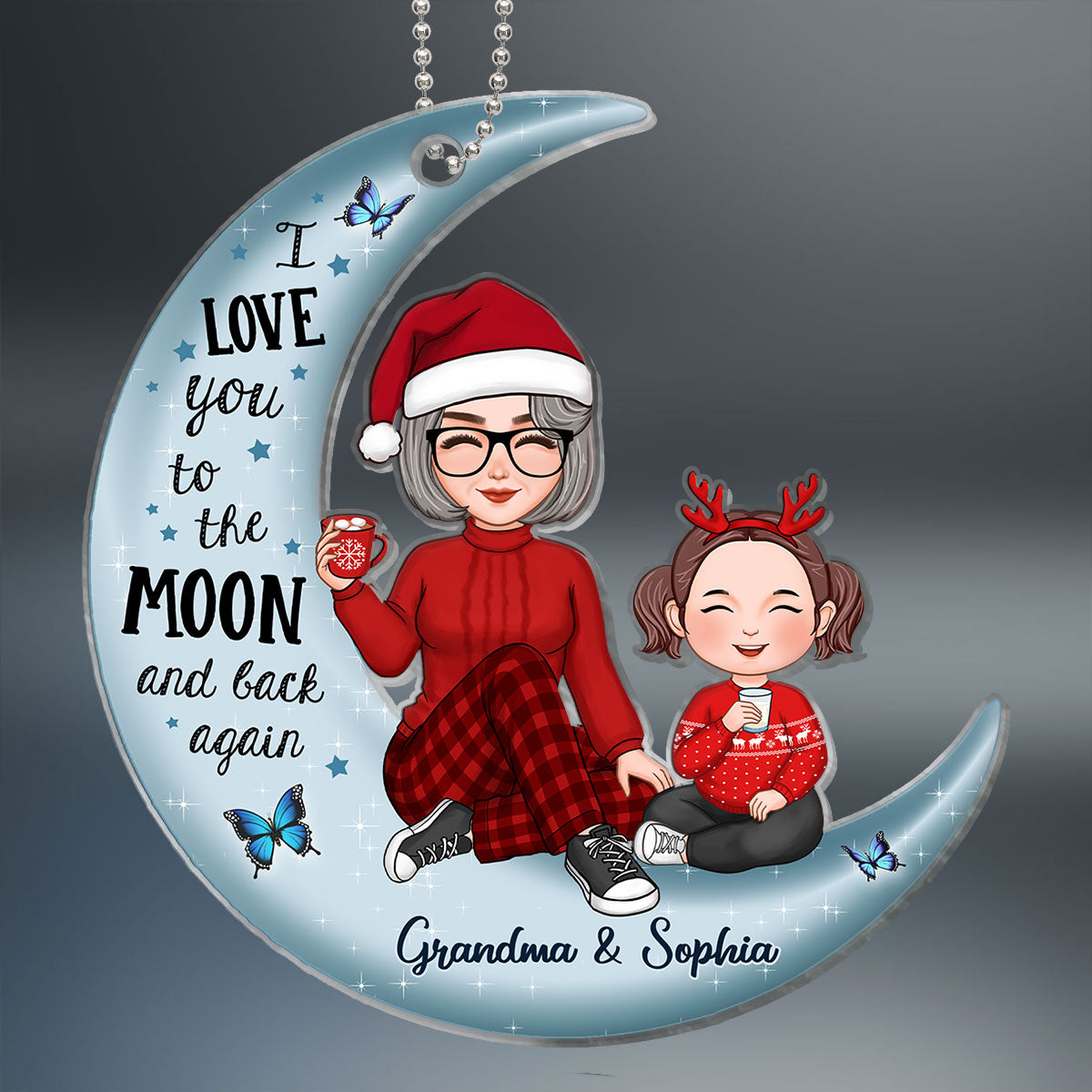 Cute Grandma & Grandkid On Moon Christmas Gift - Personalized Ornament - Christmas Gift