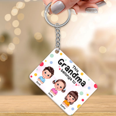 This Grandma Mom Belongs To Cute Doll Kids Watercolor Colorful Dot Personalized Acrylic Keychain