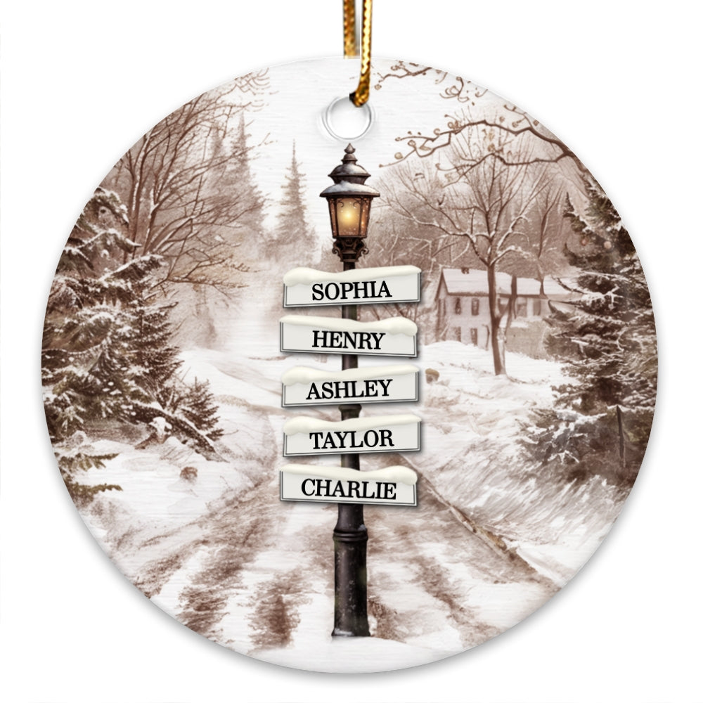 Vintage Christmas Signpost Family Personalized Ceramic Ornament