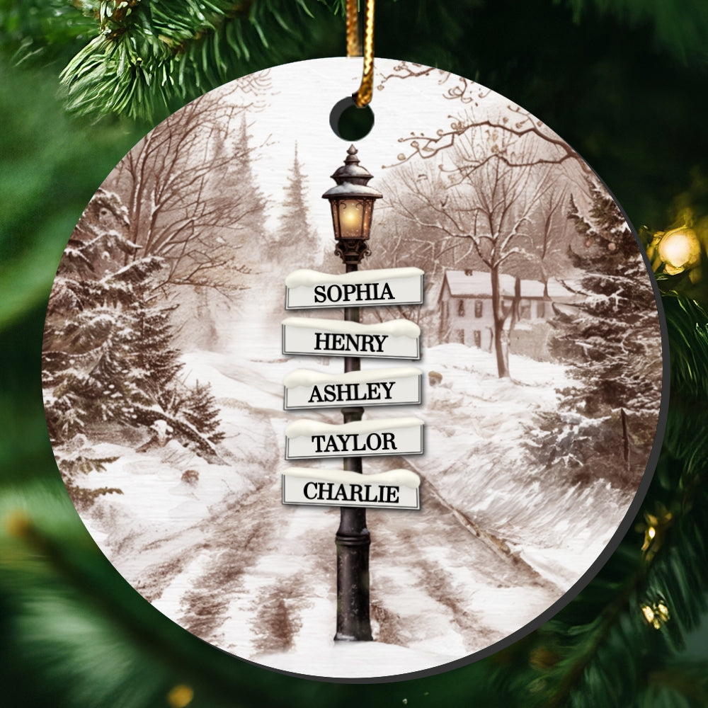 Vintage Christmas Signpost Family Personalized Ceramic Ornament
