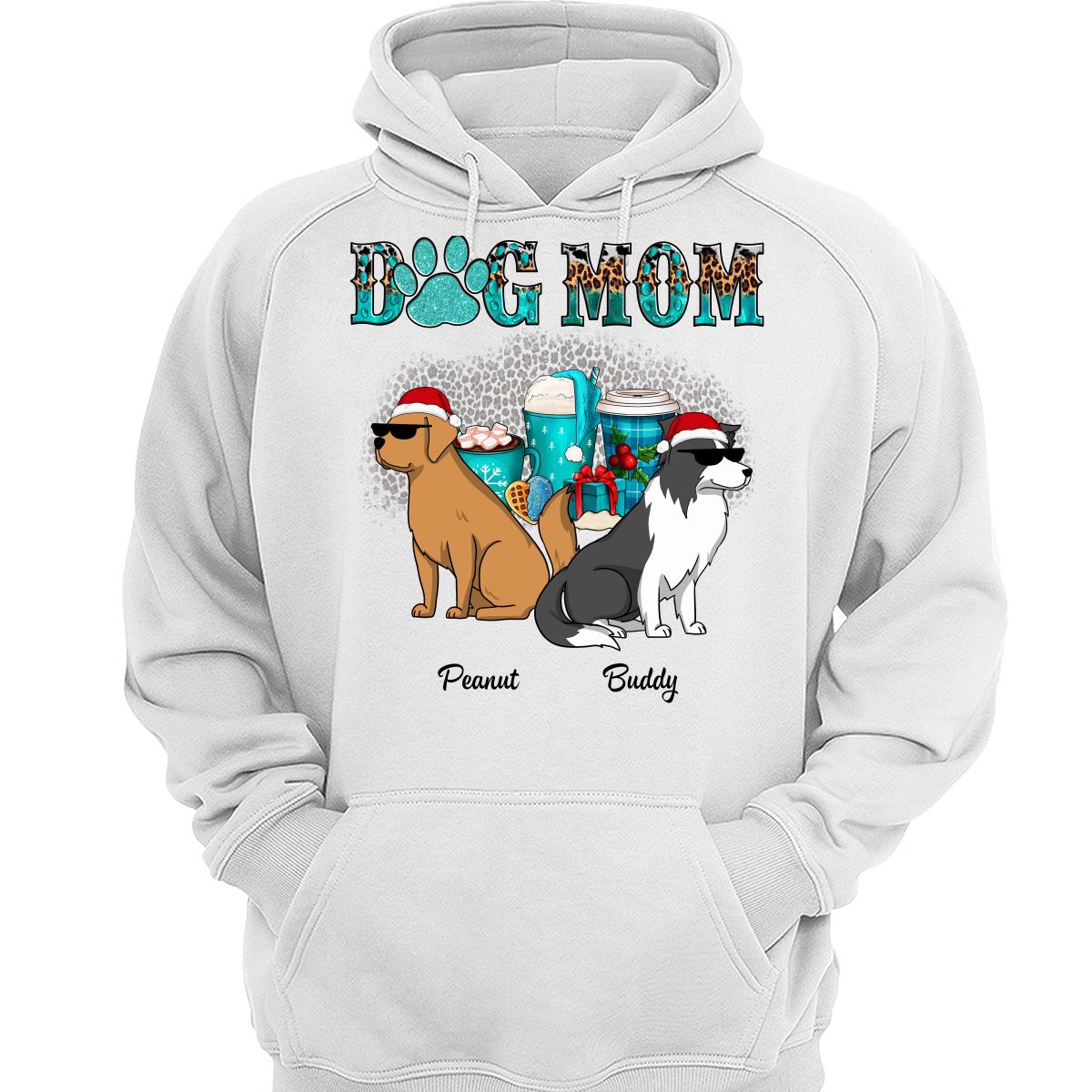 Dog Mom Christmas Drinks Funny Dogs Cartoon Personalized Shirt