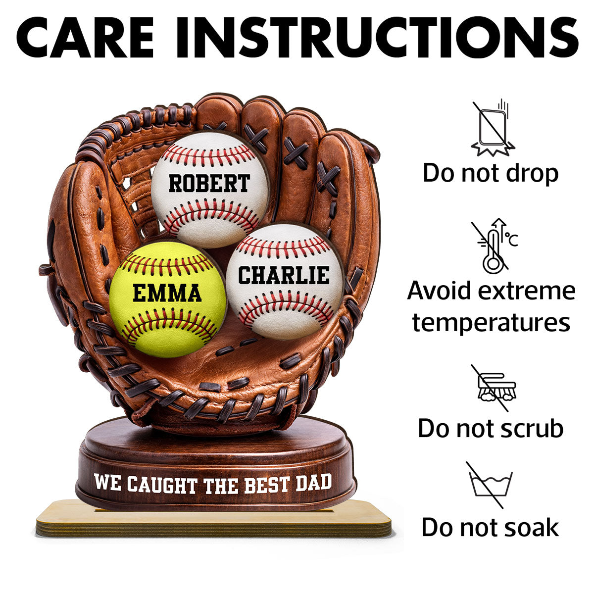 We Caught The Best Dad Baseball Glove - Personalized 2-Layered Wooden Plaque -  Gift for Dad, Husband