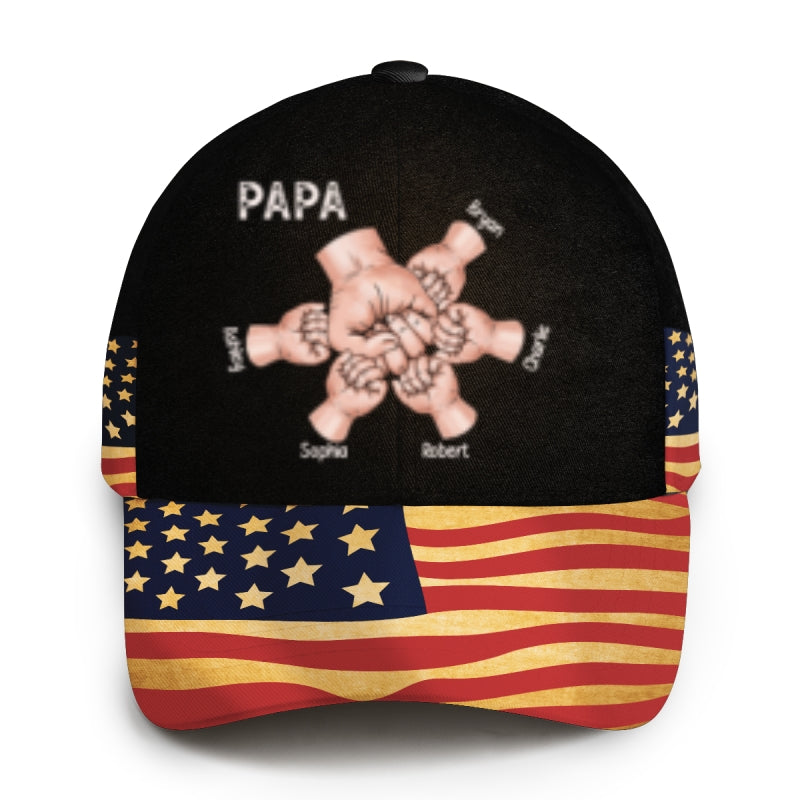Grandpa Fist Bump Nation Flag Personalized Classic Cap, Father's Day Gift For Grandpa