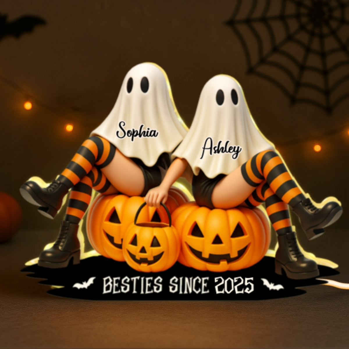 Ghost Besties Sitting Personalized Light Box, Halloween Decor for Besties, Gift for Best Friends