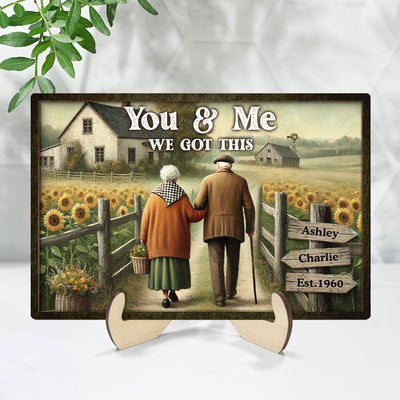 Old Couple Walking Growing Old Together Personalized 2-Layer Wooden Plaque, Heartfelt Gift For Couple, For Him, For Her, Boyfriend, Girlfriend, Husband, Wife