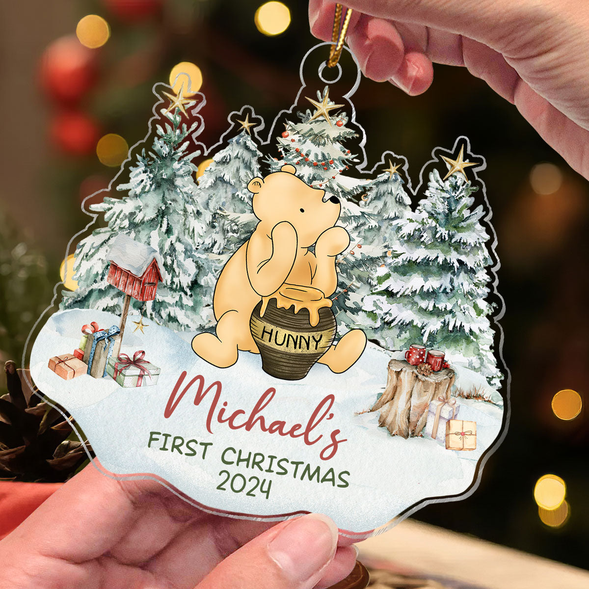 Cute Bear Character Baby's First Christmas Personalized Acrylic Ornament, Christmas Gift For Newborns, New Parents
