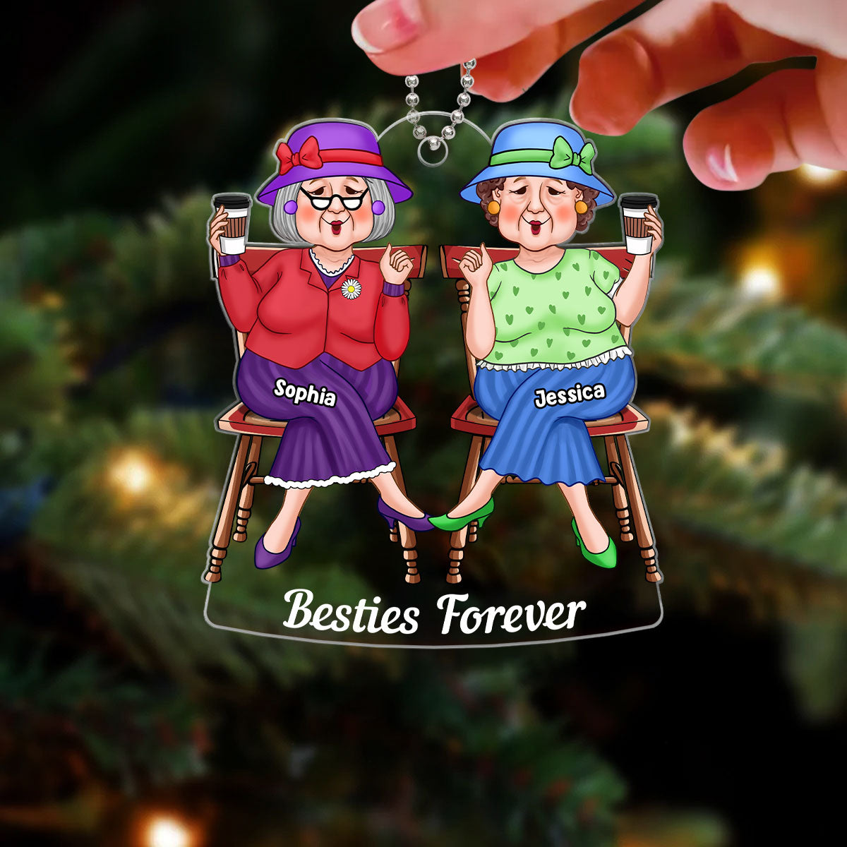 Cool Old Friends Sitting Christmas Gift For Best Friends Besties Personalized Acrylic Ornament