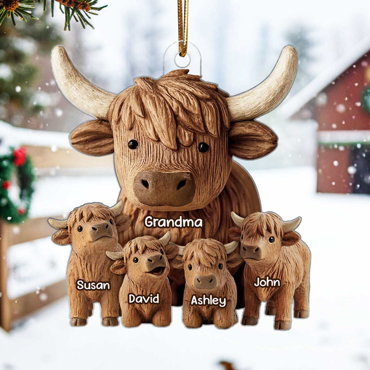 Grandma And Grandkids Faux Wood - Personalized Acrylic Ornament - Heartwarming Christmas Gift For Grandma, For Family