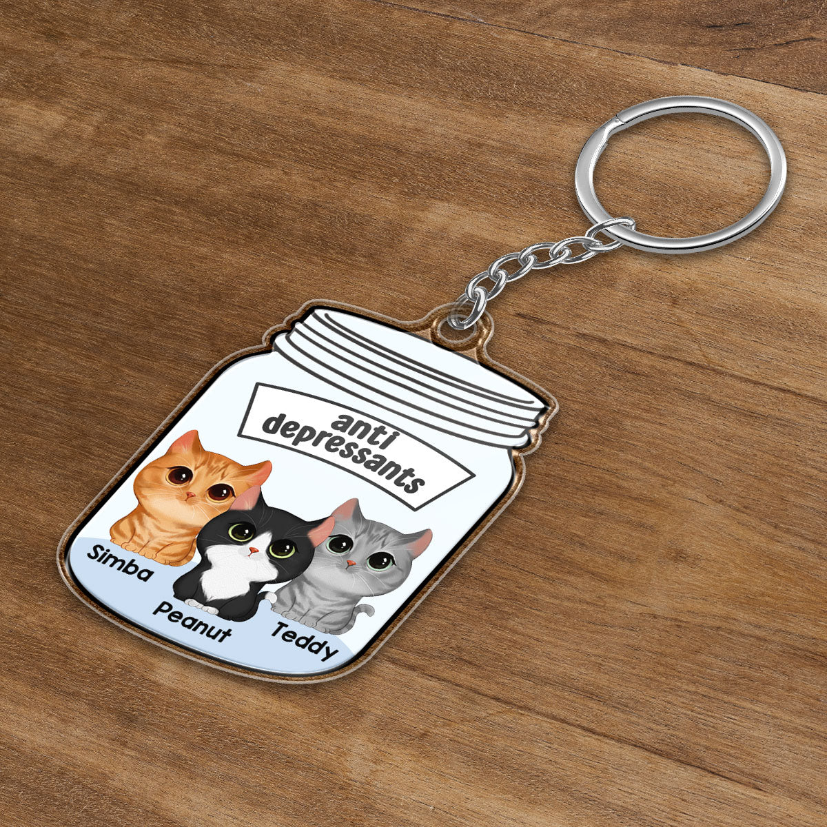 Antidepressant Watercolor Cute Cats Personalized Acrylic Keychain