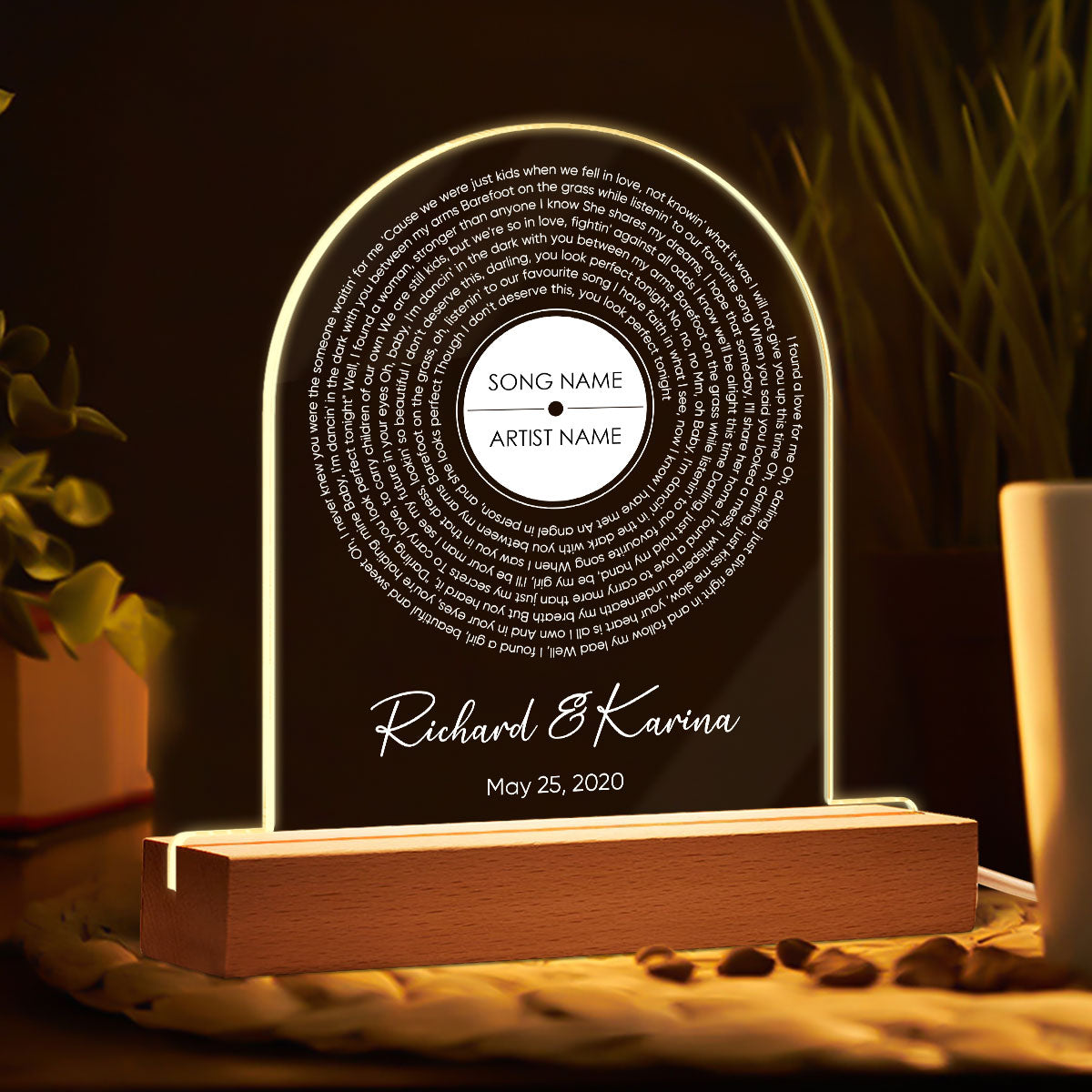 Personalized Vinyl Record Song with Lyrics on Acrylic LED Night Light,  Gift, Personalized Gift for Her, Gift for Him, Wedding Song Gift