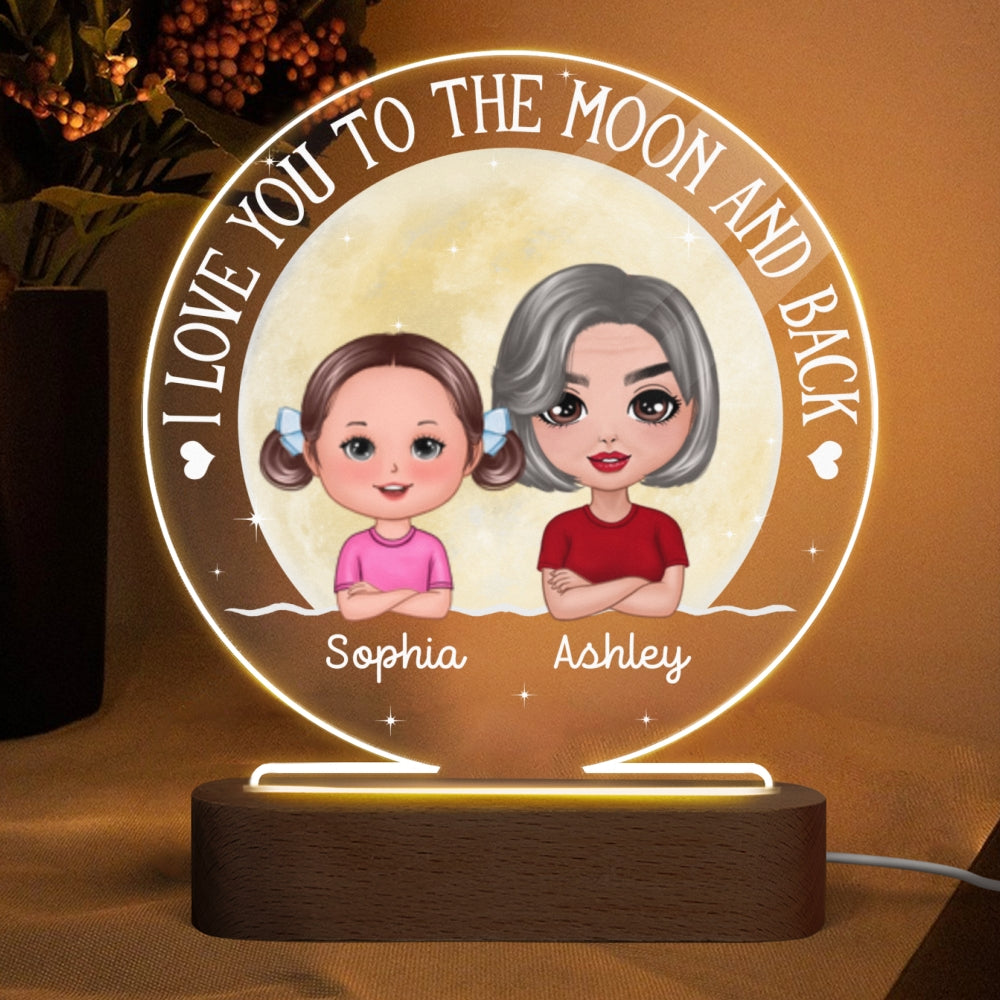 Grandma & Grandkids Love To The Moon Personalized Circle Acrylic Plaque With LED Night Light