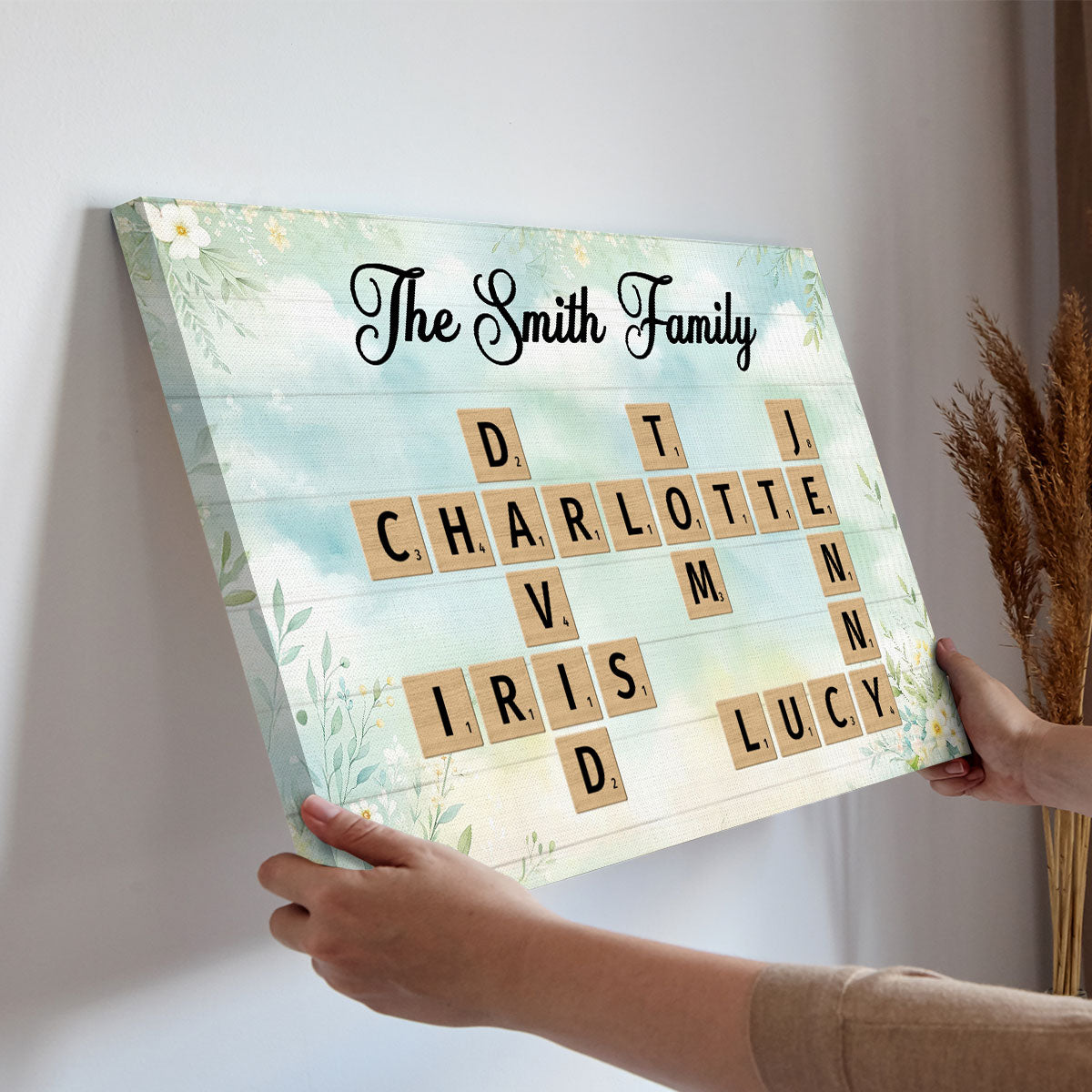 Family Crossword Puzzle Art Personalized Canvas Prints, Gift For Mom, Grandma
