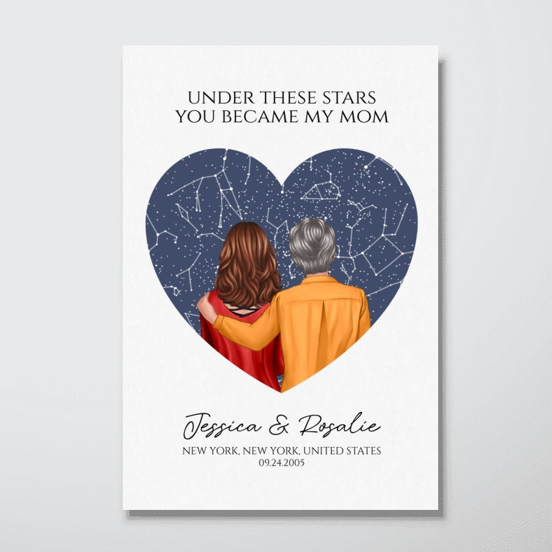 Under These Stars You Became My Mom Personalized Poster, Custom Star Map By Date & Location, Constellation Map, Birthdays, Gift for Mom