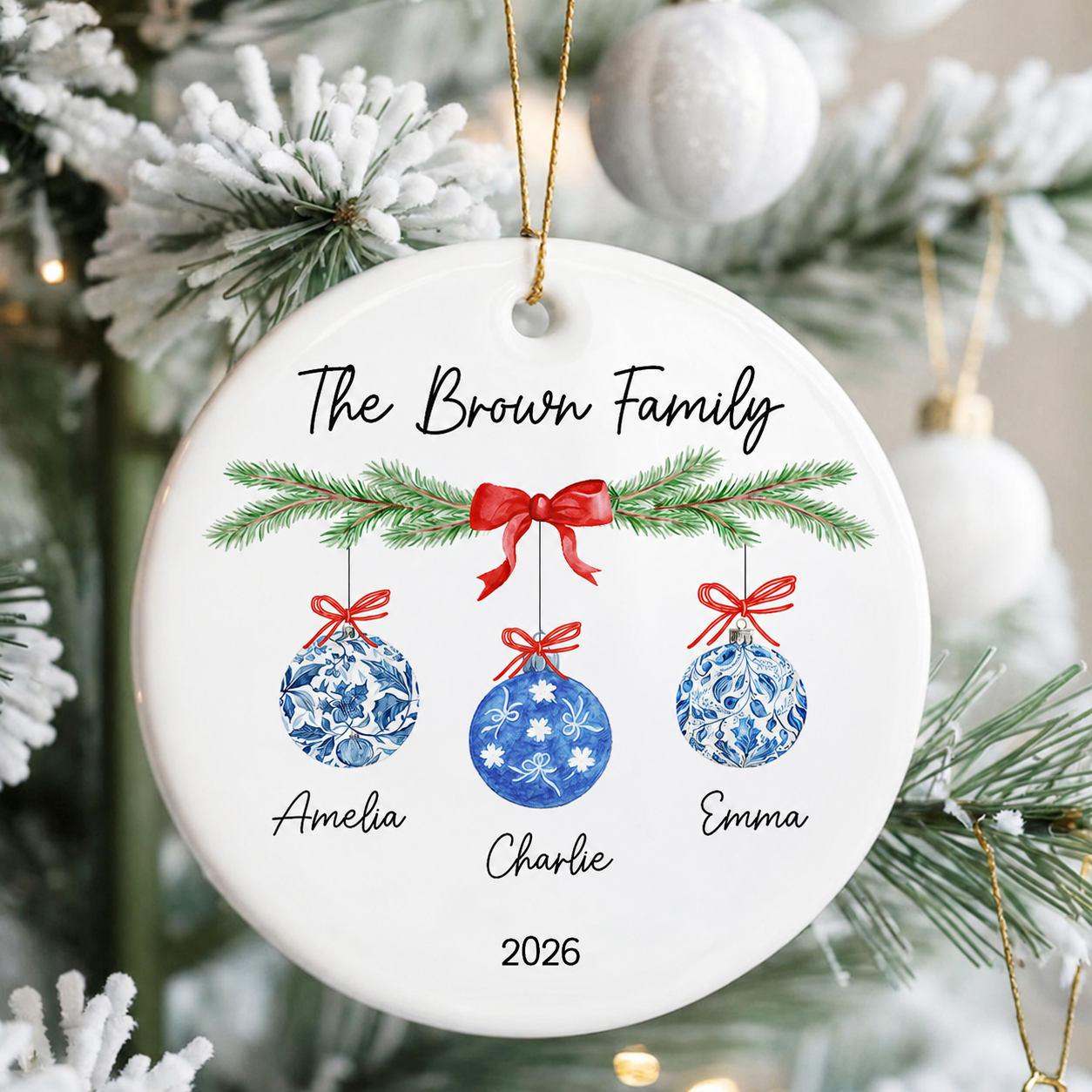 Family Chinoiserie Christmas Ornaments - Personalized Ceramic Ornament - Christmas Gift for Family